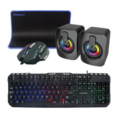 Kit Gamer Sate GK-42 Teclado + Mouse + Mousepad + Speaker / Español– Negro