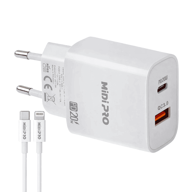 Cargador Tipo Lightning 20W Midi Pro MDP-20WD