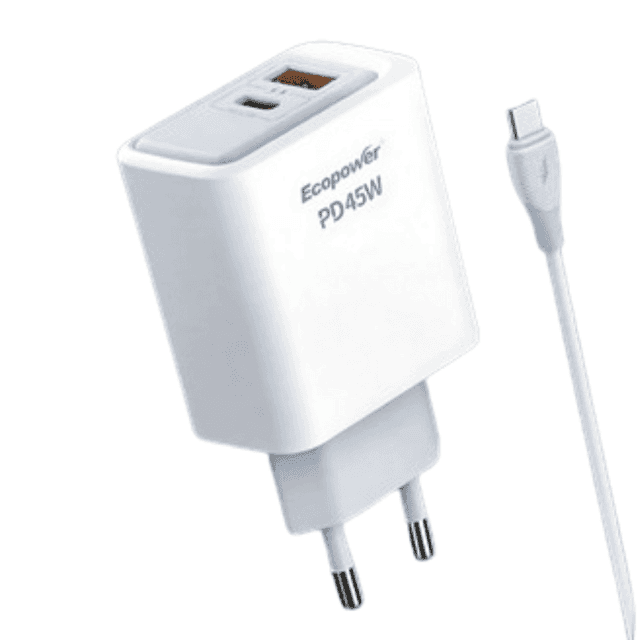 Cargador Ecopower 45W 2 Puertos USB-A / USB-C EP-7074