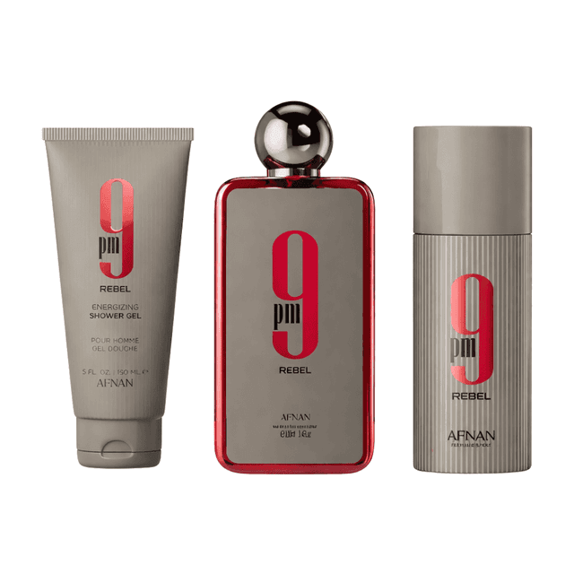 Set Afnan 9pm Rebel Eau de Parfum 100ML + Gel de ducha 150ML + Deo Corporal 150ML