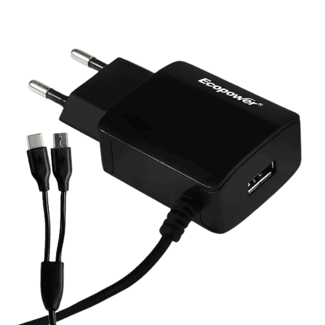 Cargador USB Ecopower EP-7068 Con Cable TYPE-C Y Micro USB - Negro